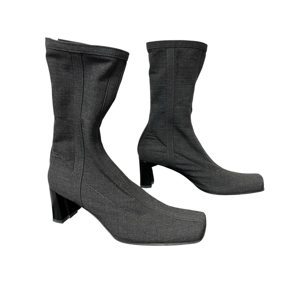 Prada Square Toe Block Heel Sock Boot Gray Womens 36.5 / US 6.5 Designer Y2K